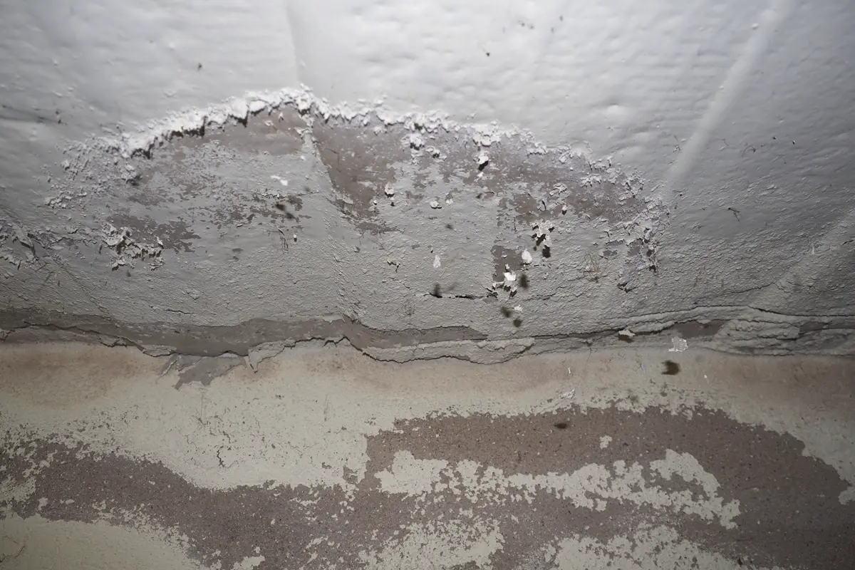 Humedad por filtración en el encuentro entre techo y pared de una vivienda en Ferrol